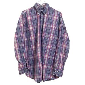 Peter Millar Pink and Blue Plaid Button Down Cotton Shirt